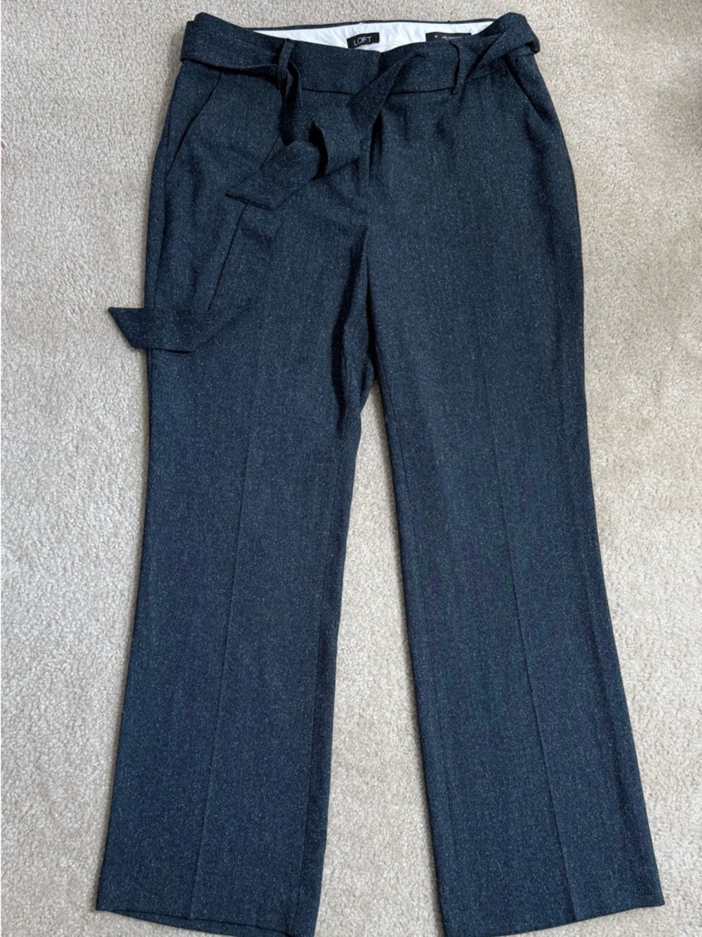 LOFT Dark Gray/Blue Tie-Waist Straight Dress Pants